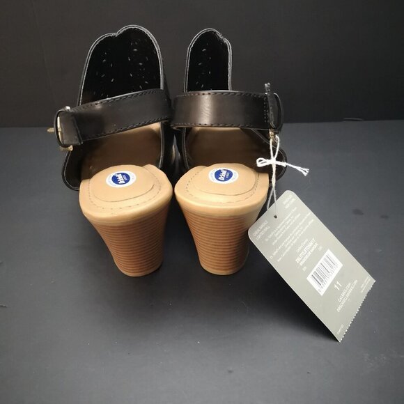NWT Dr. Scholl's Ladies Size 11 Black Faux Leather Heeled Sandals - Picture 4 of 10